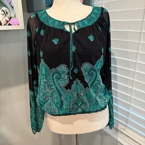 INC International‎ Concepts Black and Teal Blouse